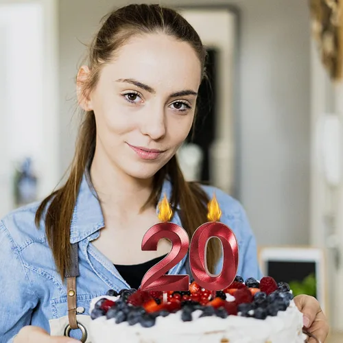 Vista 5 de Velas rojas de cumpleaños 35 y 53 para pasteles, número 35 53 con purpurina para decoración de tartas de fiesta, aniversario, boda, celebración