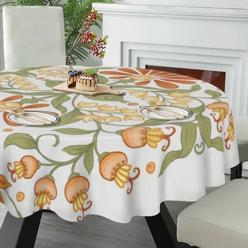 Vista 5 de Mantel de tela a prueba de derrames para interiores y exteriores, mantel para mesas redondas, pícnic y patio (flores de fantasía, 60 pulgadas)