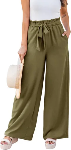 Vista 3 de NIMIN Pantalones de pierna ancha para mujer, cintura alta, pantalones casuales de negocios, pantalones de trabajo, holgados, fluidos, pantalones