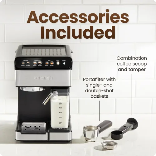 Vista 6 de Chefman CaféMaster Pro - Máquina de café expreso, prepara shots individuales o dobles, cafetera con espumador de leche integrado para capuchino