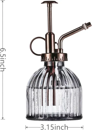 Vista 2 de Mister de cristal para plantas, botella de rociador de agua de vidrio verde de 6.5 pulgadas con bomba superior dorada, rociador de plantas pequeñas