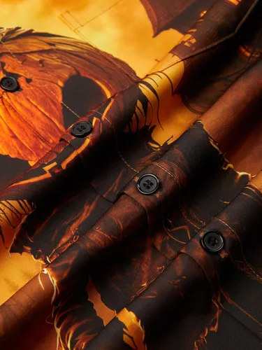Vista 45 de Camisa de Halloween para Hombre de Hardaddy, de Manga Corta, con Botón, con Estampado Gracioso, Camisa Casual Negro