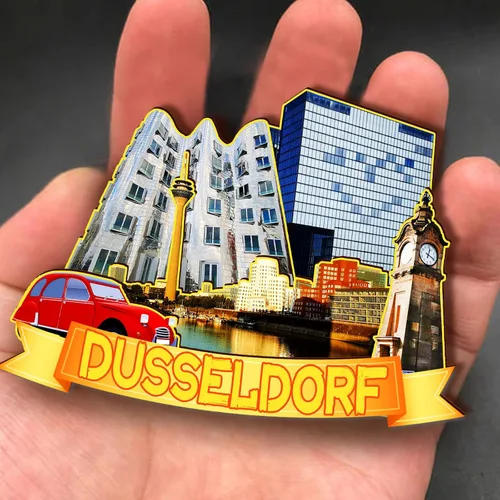 Vista 4 de Imán de madera de Alemania Dusseldorf 3D para nevera, recuerdos coleccionables, decoración hecha a mano, artesanías 2