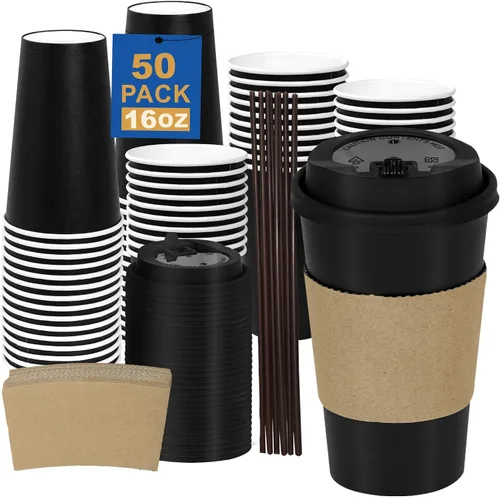 Vista 68 de Paquete de 100 tazas de café desechables de 8 onzas, tazas de papel desechables de color marrón a granel, tazas de café para té caliente, chocolate