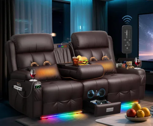 Vista 38 de Sofá reclinable de dos plazas, asientos de cine en casa, sofá reclinable con USB, consola central, sillón reclinable de pared para caravana