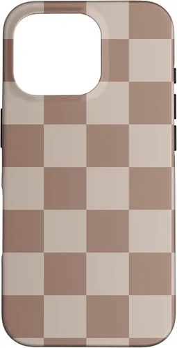 Vista 20 de Funda para iPhone 16 marrón con diseño de cuadros grandes, color beige estético marrón