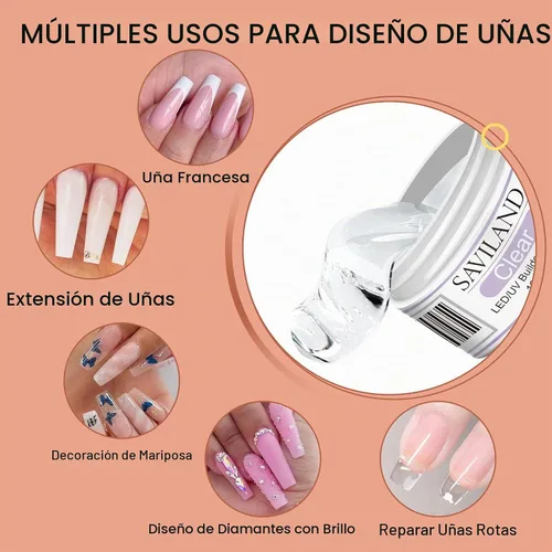 Vista 3 de SAVILAND Builder - Kit de gel para uñas, juego de colores blanco y rosa transparente Includes 100 Nail Forms, Brush, Base & Top Gel, For Nail Kit