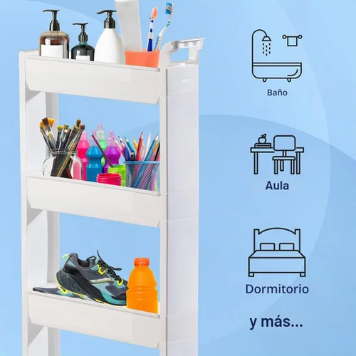Vista 7 de Miles Kimball Cesta delgada de 5 niveles, blanca, plástico duradero, fácil de ensamblar, soporta hasta 6.5 libras