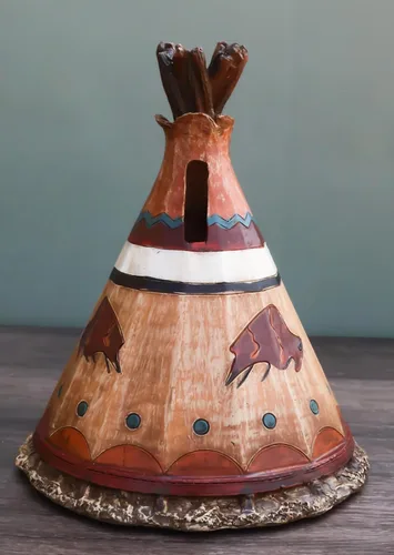 Vista 7 de Ebros Gift Cabaña de tipi indígena tribal occidental rústica con diseño de bisonte de carga, moneda de ahorro, hucha decorativa