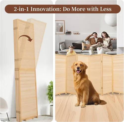 Vista 5 de Divisor de pared de bambú de 6 paneles, 106 pulgadas de ancho x 67 pulgadas de alto, diseño plegable con base extra estable, pantalla divisora