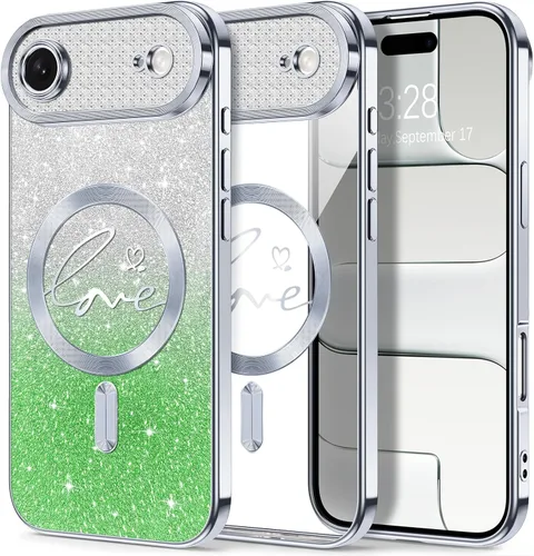 Vista 106 de Hython Funda para iPhone Air con purpurina, compatible con MagSafe Love Heart fundas magnéticas transparentes para teléfono para mujeres y niñas