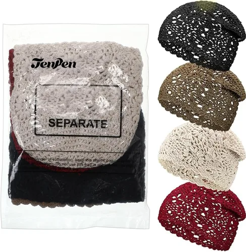 Vista 7 de 4 gorros de ganchillo holgados de punto hecho a mano para otoño, diseño floral, gorro de algodón con corte de calavera, sombreros de verano