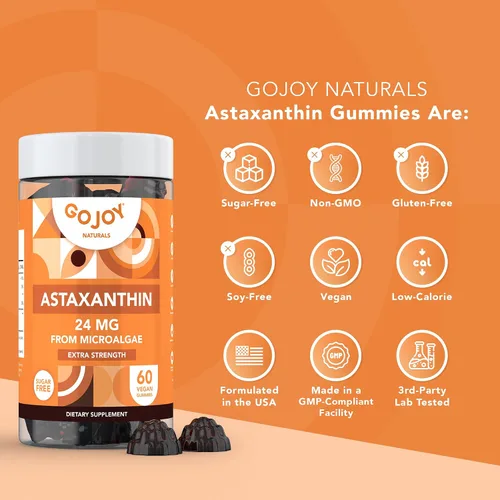Vista 7 de GOJOY NATURALS Gomitas de astaxantina de 24 mg - Suplemento antioxidante de alta potencia - Apoyo para el bienestar de la piel, los ojos
