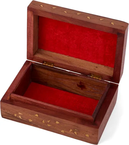 Vista 4 de GURU JEE Caja organizadora de madera con incrustaciones de latón floral con incrustaciones de latón