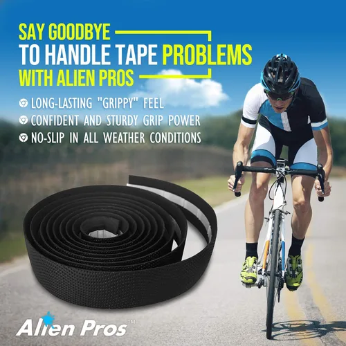 Vista 3 de ALIEN PROS Cinta para manillar de bicicleta de poliuretano (juego de 2) negro, rojo, blanco, rosa, azul, mejora el agarre de tu bicicleta con estas