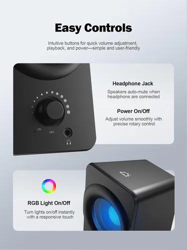 Vista 11 de Bluedee Altavoces de computadora para PC de escritorio, altavoces de PC de doble controlador con luces RGB, altavoz USB compacto con cable Plug &