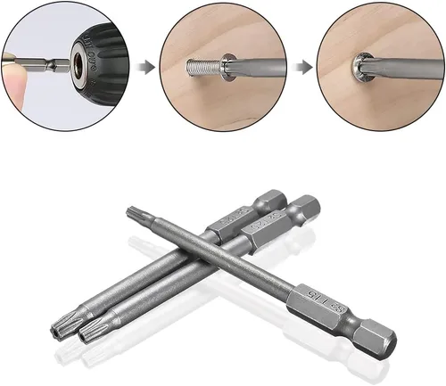 Vista 5 de 11PCS Torx Cabeza Destornillador Broca 1/4 pulgada Hex Shank S2 Acero 2.953 in Longitud Magnética Seguridad Destornillador Set T6-T40 Estrella