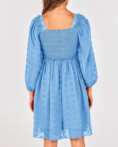 Vista 5 de BTFBM Vestidos fruncidos con cuello cuadrado para mujer, verano, otoño, manga larga, floral, lunares suizos, volantes, mini vestido bohemio