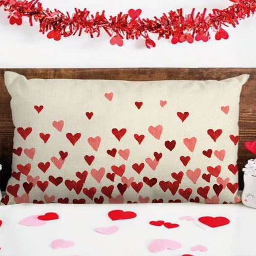 Vista 4 de Fundas de almohada para el día de San Valentín de 12 x 20 pulgadas, diseño de corazón rosa, decoración para sofá, decoración del hogar