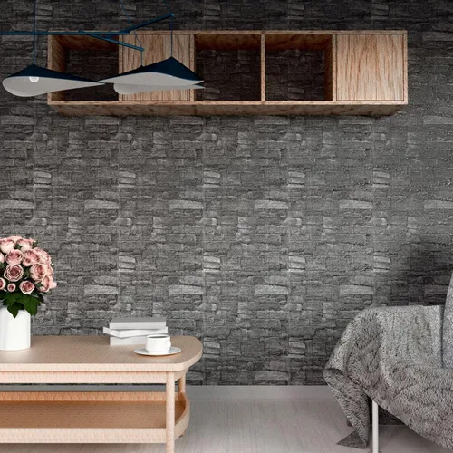 Vista 9 de Paneles de pared 3D para despegar y pegar en piedra negra y gris, 10 piezas de papel tapiz 3D de espuma XPE, paneles de pared de ladrillo sintético