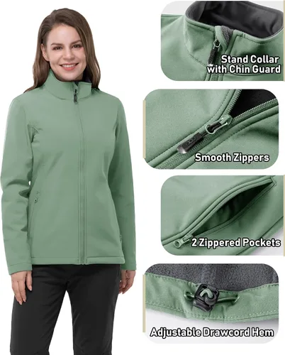 Vista 3 de 33,000ft Chaqueta ligera Softshell para mujer, con forro polar, rompevientos, impermeable, cálida para correr, golf, senderismo
