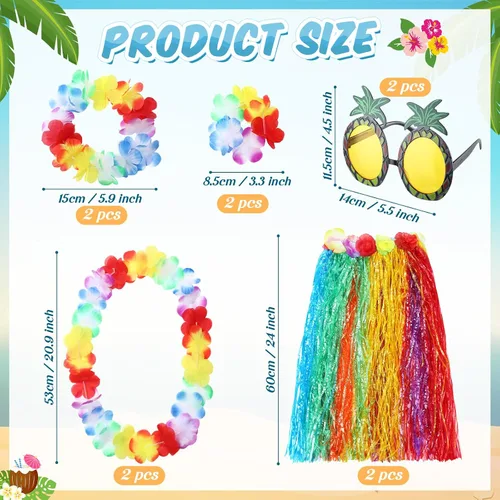 Vista 4 de Skylety 2 Sets 60 cm Luau Hula Grass Skirt with Pineapple Sunglasses Flower Accessories for Dance