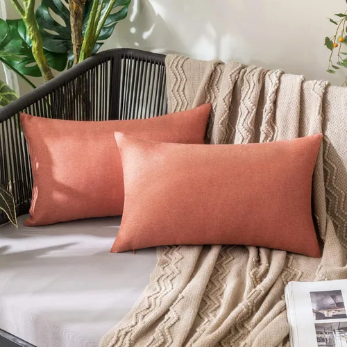 Vista 32 de MIULEE - Paquete de 2 fundas de almohada decorativas para exteriores, impermeables, sólidas, de imitación de lino, para jardín, casa de campo, Azul