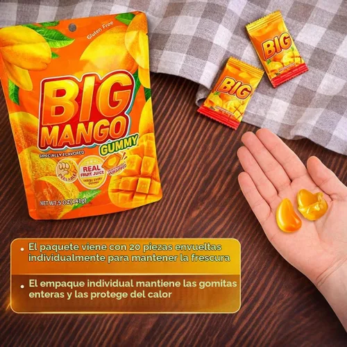 Vista 3 de MetaVita - Dulce de mango grande gomoso – Gomitas de mango pelables envueltas individualmente con puré real puro – Gomoso, sin gluten – Total 282g