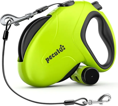 Vista 9 de Pecute Correa retráctil para perro de 32 pies con tiras reflectantes, sin enredos de 360°, control de un botón y material de nailon resistente