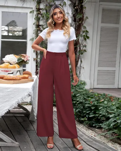Vista 4 de GRAPENT - Pantalones de pierna ancha para mujer, pantalones de vestir holgados de tiro alto para oficina, trabajo, negocios o uso informal