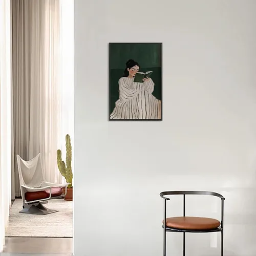 Vista 6 de Póster de libro de lectura de mujer vintage, verde esmeralda, arte de pared, abstracto, moderno, femenino, estético, impresiones, pintura para sala