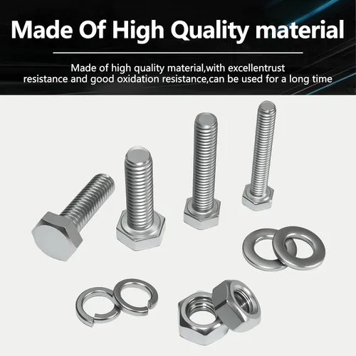 Vista 4 de Kit de 510 tornillos y tuercas M4 M5 M6 – Surtido de tornillos de cabeza hexagonal de acero inoxidable 304 con arandelas planas y de resorte, 15