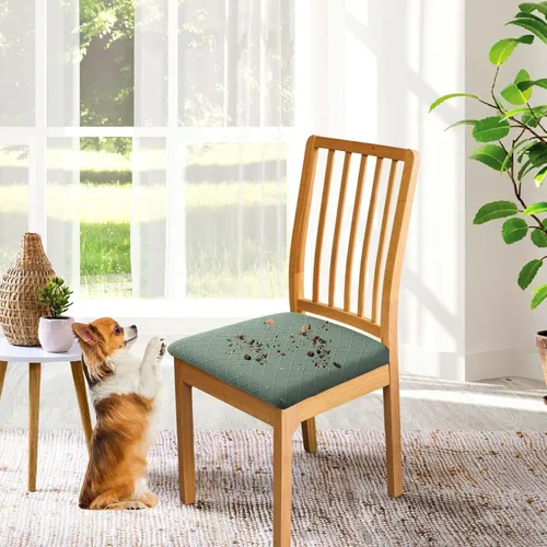 Vista 9 de CALBODE Juego de 4 fundas de asiento impermeables para sillas de comedor con funda elástica de tela jacquard, fundas extraíbles y lavables