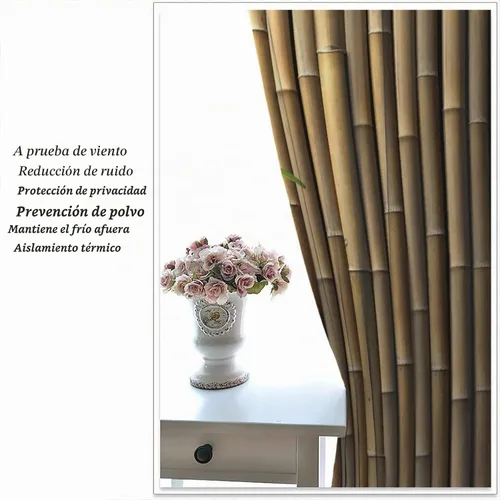 Vista 5 de Cortinas de bambú 3D impresas para exteriores, cortinas de bambú natural japonés zen, sala de estar, cocina, bolsillo para barra, cortinas