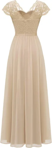 Vista 6 de Daisyaner - Vestido largo formal de encaje floral para mujer elegante vestido con cuello en V para invitadas de boda