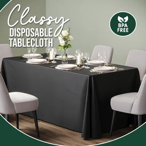 Vista 3 de Paquete de 6 manteles rectangulares desechables de plástico color negro, 70 x 120 pulgadas, para fiestas, mantel rectangular, manteles desechables