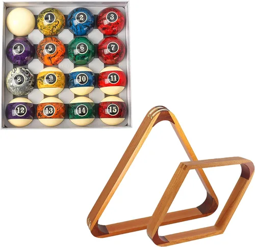Vista 11 de GSE 2-1/4" Standard Pool Balls Set with Solid Wood Billiard Ball Racks Set Bolas de estilo mármol oscuro