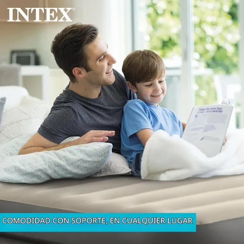 Vista 3 de Intex Dura Beam Plus Prime Comfort Fiber-Tech - Cama de colchón de aire para el hogar con bomba eléctrica integrada, tamaño Queen