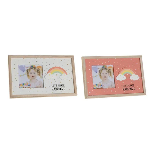 Vista 2 de Marco de Fotos DKD Home Decor Arcoíris Rosa Blanco Infantil Madera MDF (25 x 1 x 16 cm) (2 Unidades)