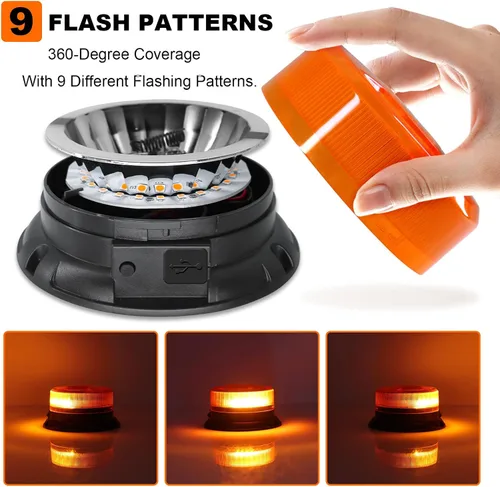 Vista 5 de AnTom, luz estroboscópica magnética inalámbrica, luces de baliza LED impermeables recargables para camiones, advertencia de emergencia intermitente