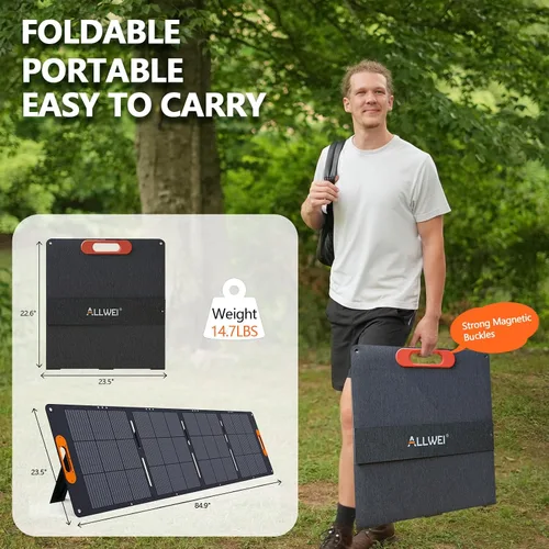 Vista 5 de ALLWEI Panel solar portátil de 200 W para generador solar de estación de energía de 1200 W 2400 W, salidas 3 en 1, cargador solar de 18 V
