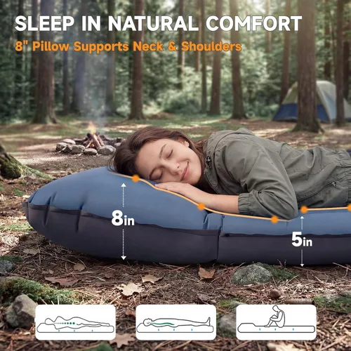 Vista 2 de Colchoneta inflable ultraligera de 5 pulgadas con almohada, bomba de pie incorporada, almohadillas de dormir inflables compactas para acampar