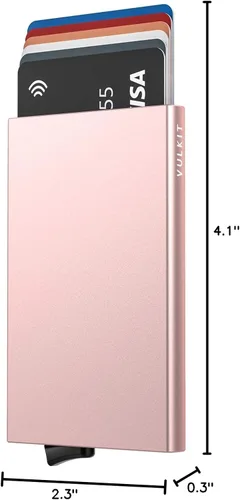 Vista 14 de VULKIT Cartera desplegable, soporte minimalista para tarjetas de crédito, bloqueo RFID, funda de metal delgada para hombres