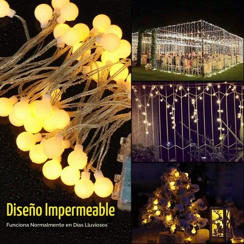 Vista 3 de Guirnalda de luces de globo funciona con pilas, color blanco cálido, resistente al agua, paquete de 2 unidades de 40 luces LED de 19.7 pies, 8 modos