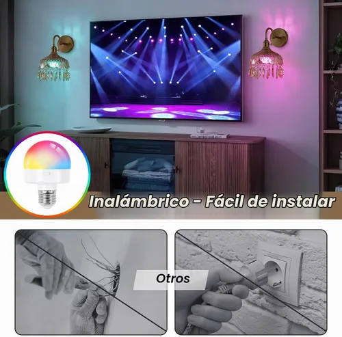 Vista 3 de Juego Vintage de Dos Apliques de Pared Operados por Batería, Inalámbricos, Atenuables, con Batería Recargable, Lámpara RGB de 12 Colores con Control