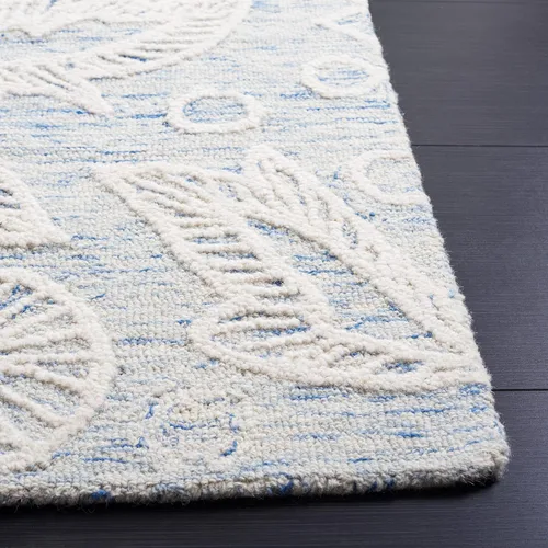 Vista 4 de SAFAVIEH Jardin Collection - Alfombra de pasillo, 2 pies 3 pulgadas x 8 pies, azul y marfil, lana floral hecha a mano, ideal para zonas de alto