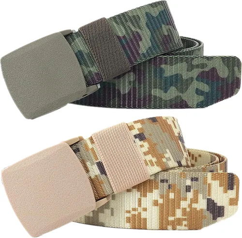 Vista 6 de Cinturón para hombre, cinturón táctico militar de nailon con hebilla sin metal, paquete de 2