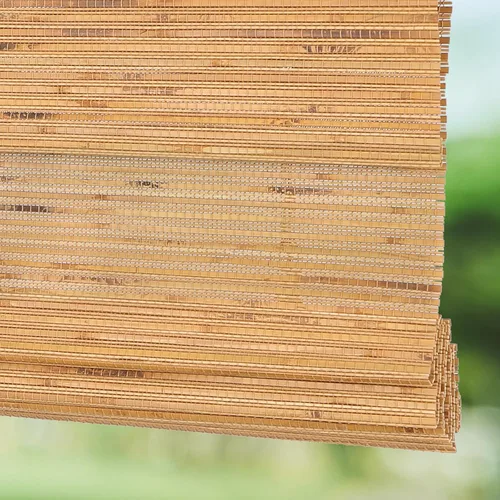 Vista 9 de Persianas romanas sin cordones sin cordón, opacas para oscurecer la habitación, persianas de bambú de ajuste personalizado con protección UV