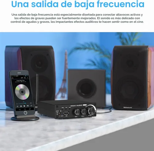 Vista 4 de Douk Audio Amplificador de potencia Bluetooth M1 PRO de 320 W, amplificador de audio de 2 canales, receptor inalámbrico, para altavoces estéreo