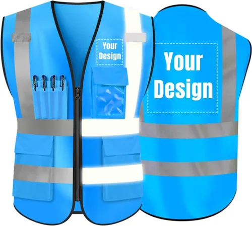 Vista 31 de Chaleco de seguridad de alta visibilidad Personaliza tu logotipo chaleco de seguridad protector, Negro